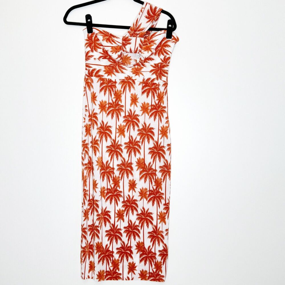 New ASOS Palm Print One Strap Cut Out Front Midi Dress Women's Size 6 - Picture 5 of 6